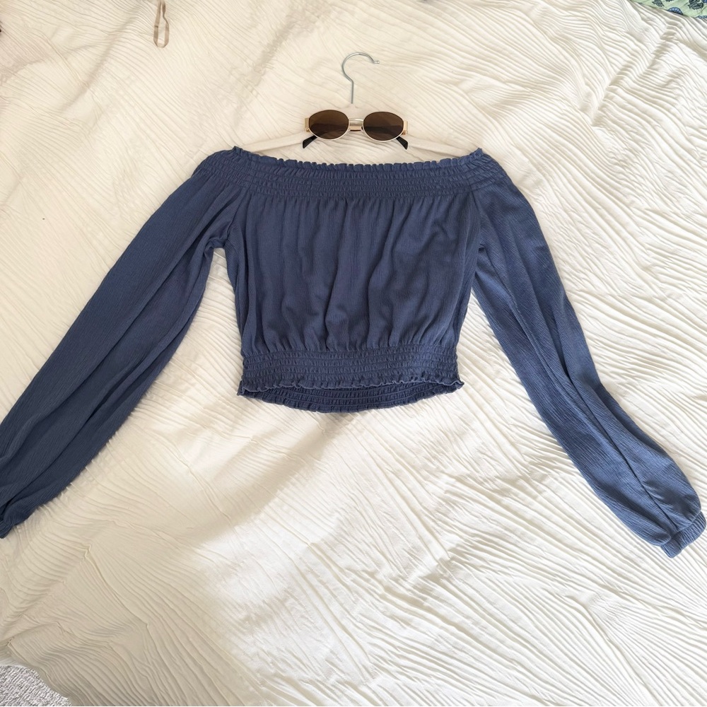 H&M Blue off the shoulder long sleeve top - XS - like new